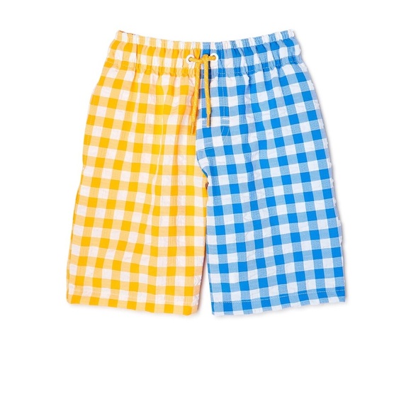 Boy’s yellow & blue checkered print UPF 50+ Quick-drying swim trunks size XL - Picture 2 of 5